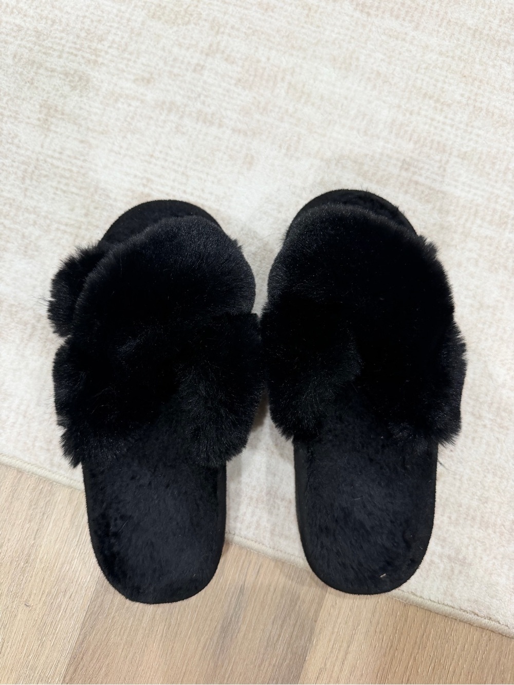 Black Faux Fur Slide Slippers for Women